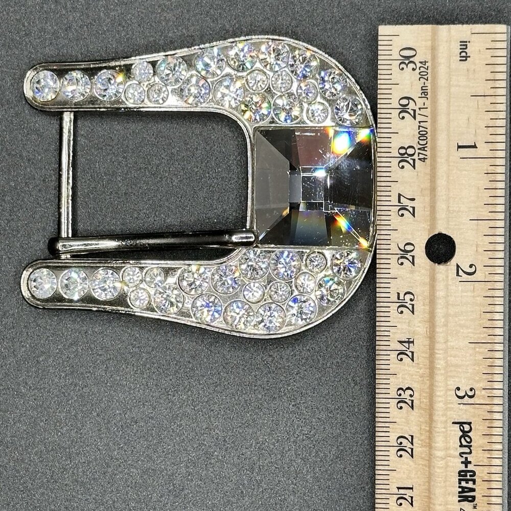 BB Simon Belt Buckle Silver Swarovski Crystals Bling Fits 1” Show Cowgirl - Picture 7 of 10